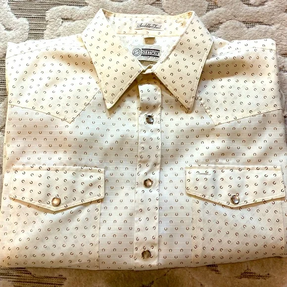 Vintage 80’s Stetson Pearl Snap Country Western Saddle Tail Cowboy ShirtLarge